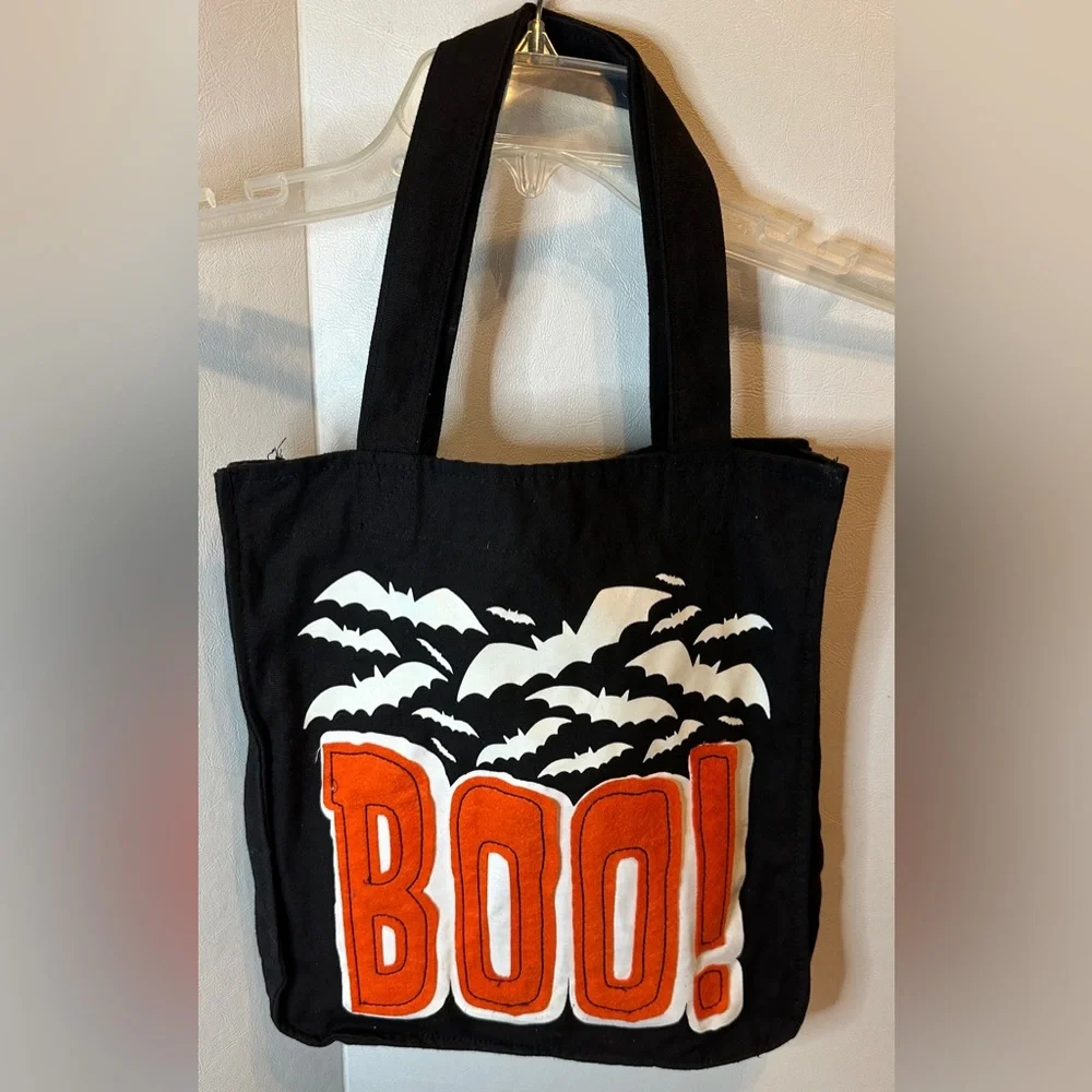 Black Canvas Fall Halloween BOO Embroidered Tote Bag